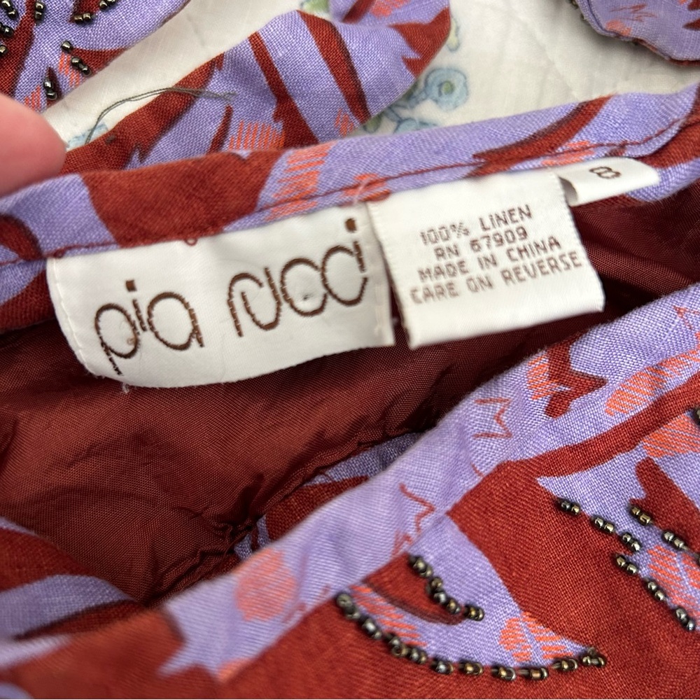 Vintage 100% Linen Pia Rucci Abstract Beaded Crop Top Sz 8 - Picture 5 of 9